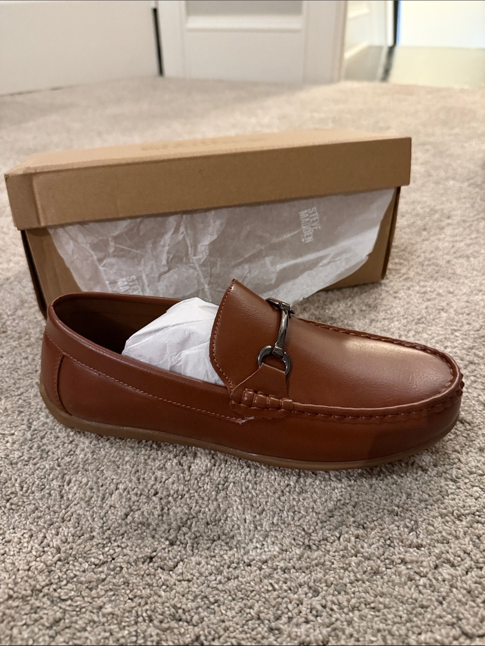 Steve Madden Boys Brown Leather Bit Loafers